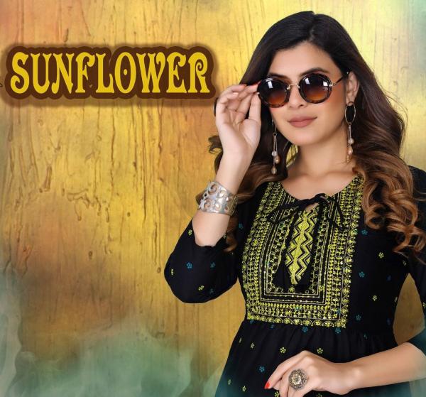 Golden Sunflower Rayon Wear Long Anarkali Kurti Collection